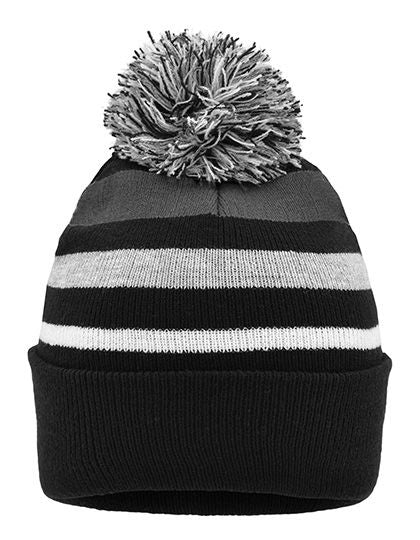 Striped winter beanie with pompom