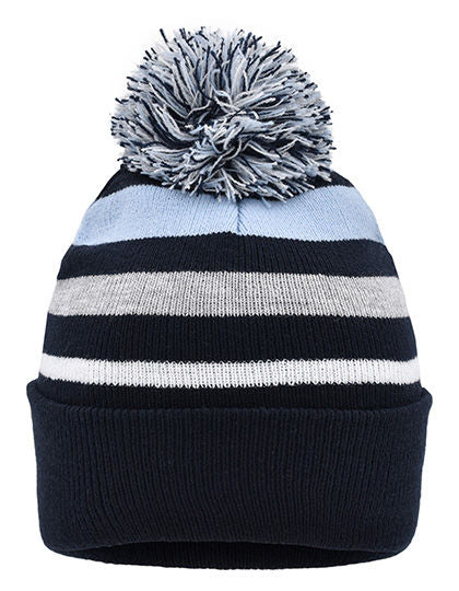 Striped winter beanie with pompom