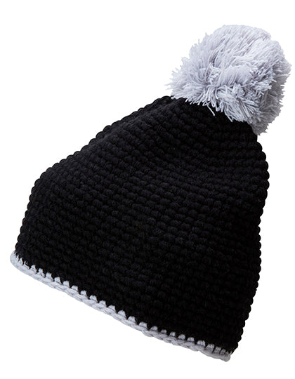 Pompon Hat With Contrast Stripe