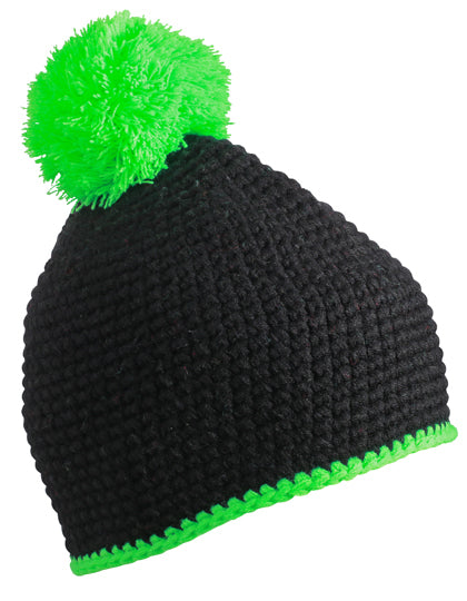 Pompon Hat With Contrast Stripe
