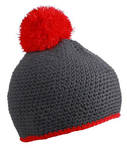 Pompon Hat With Contrast Stripe