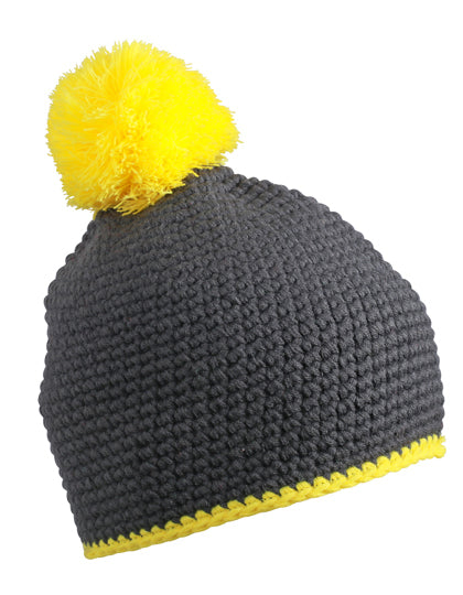 Pompon Hat With Contrast Stripe