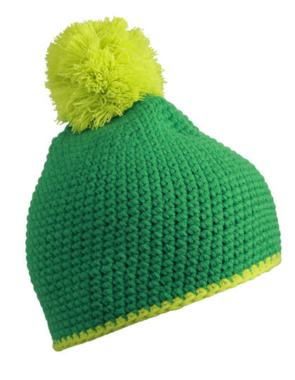 Pompon Hat With Contrast Stripe