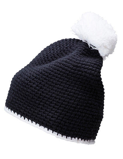 Pompon Hat With Contrast Stripe