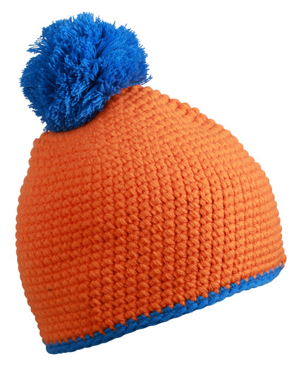 Pompon Hat With Contrast Stripe