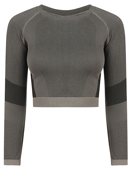 Ladies' Seamless Paneled Long Sleeve Crop Top
