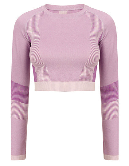 Ladies' Seamless Paneled Long Sleeve Crop Top